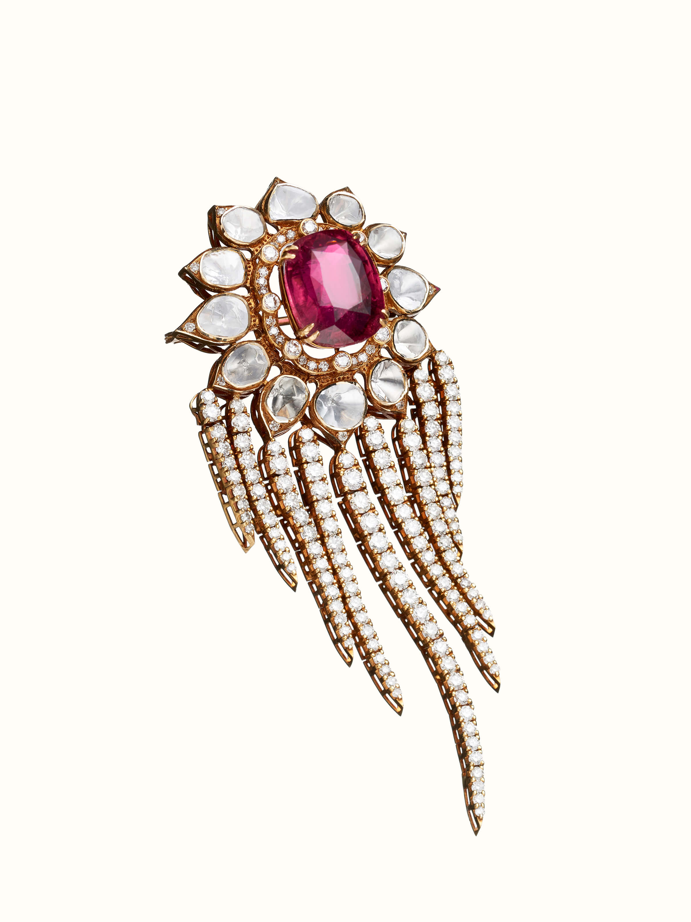Dank Polki 18 Karat Gold Brooch Pin