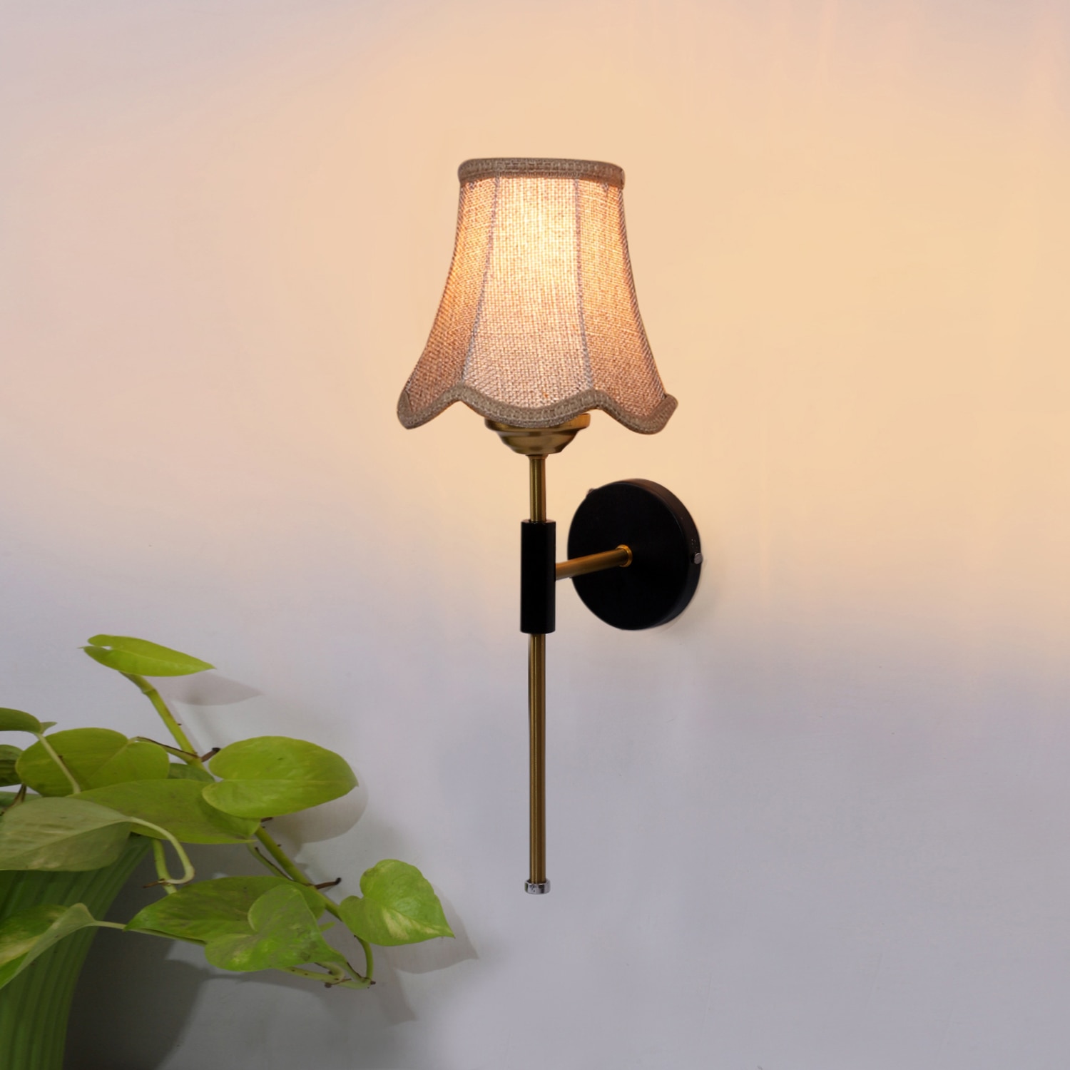 Devansh Metal Wall Mounted Lamp With Beige Jute Shade