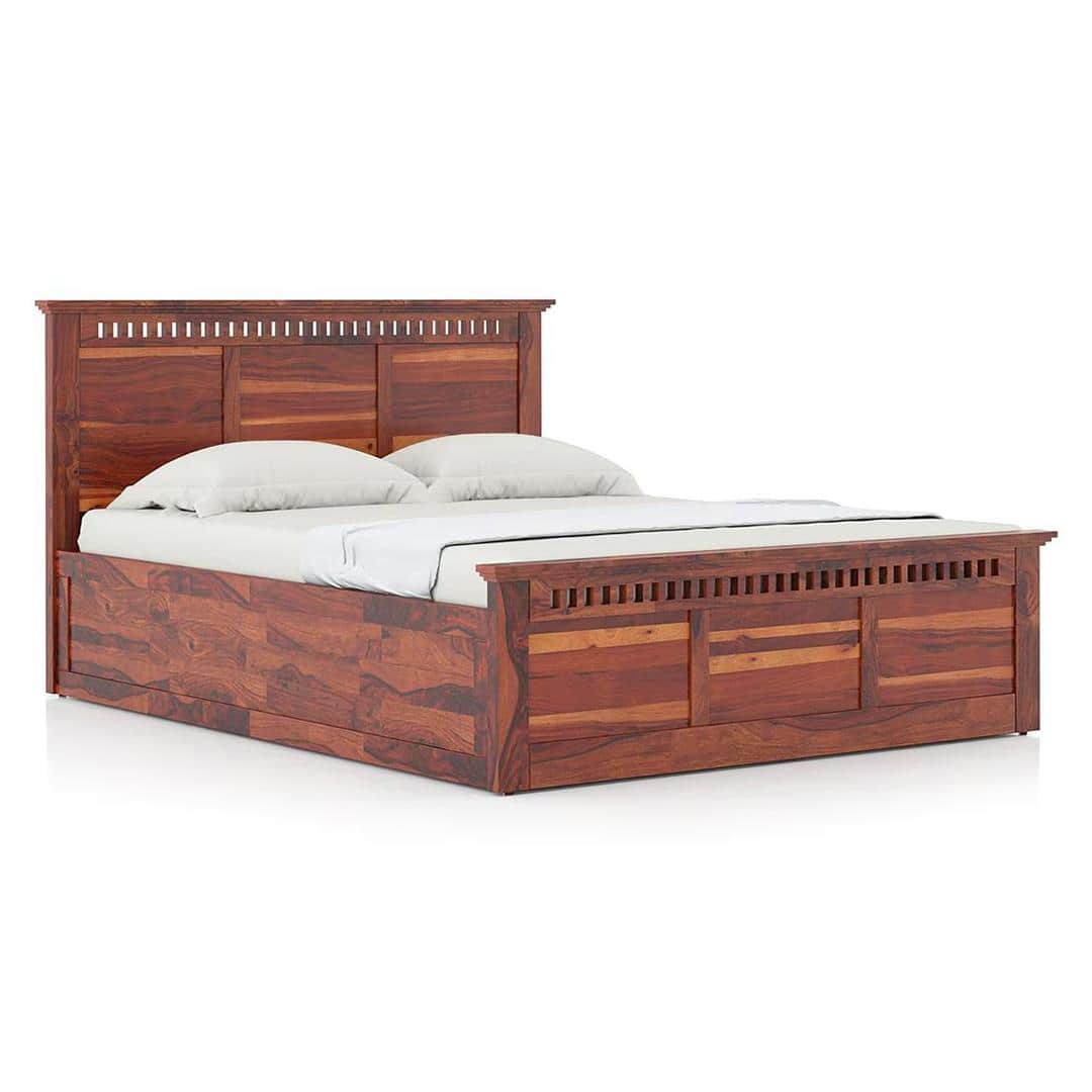 Fidora Solid Wood King Size Hydraulic Storage Bed In Honey Finish