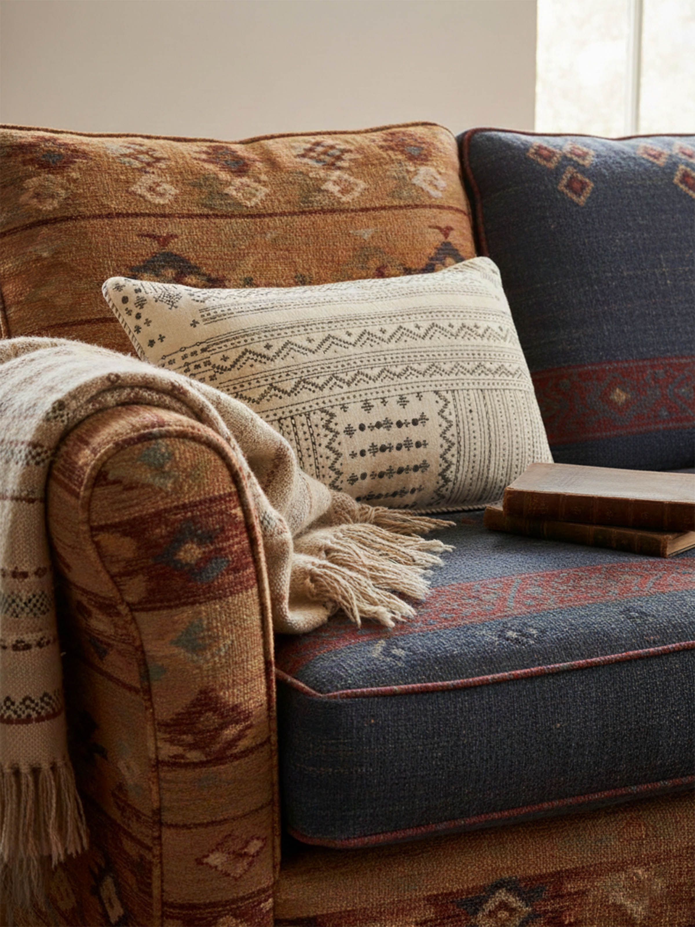 Folk Geo Hand Embroidered Patch Cushion Cover