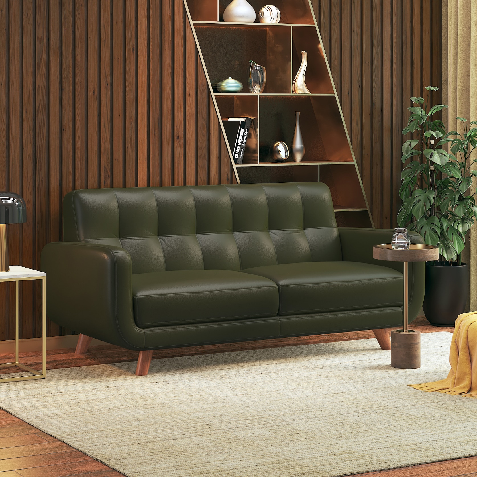 Waverly 2 Seater Leather Sofa in Army Green Colour