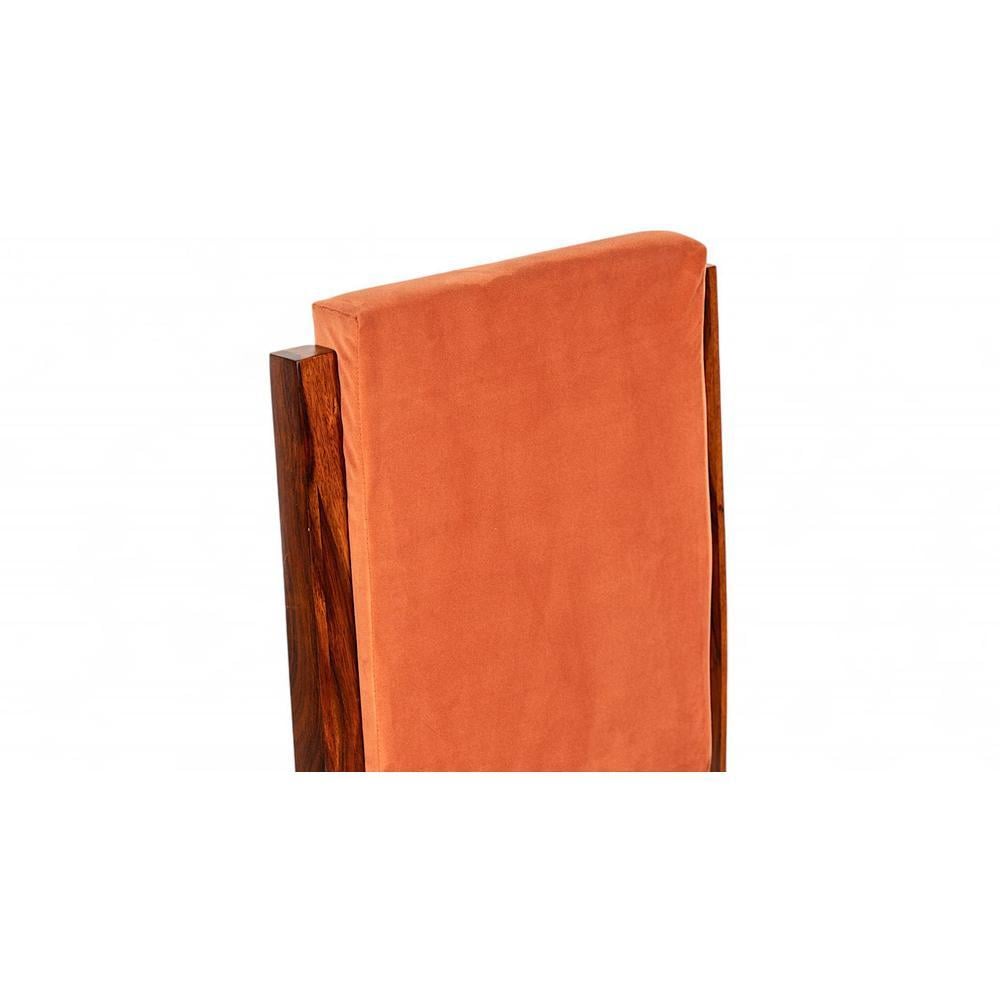 Rosslyn wood Dining Chair in Pumpkin Orange Velvet Upholstery with PINE FINISH