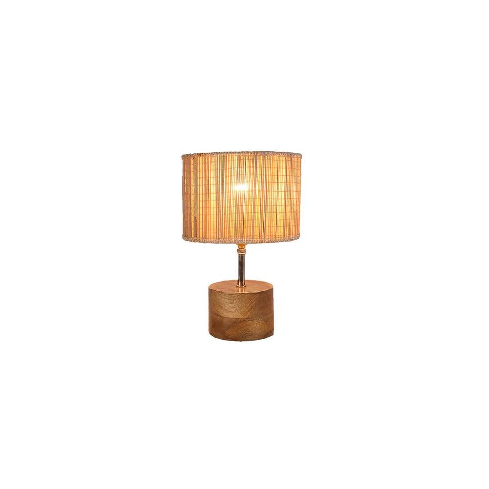 Brant Beige Bamboo Shade Table Lamp with Natural Wooden Base