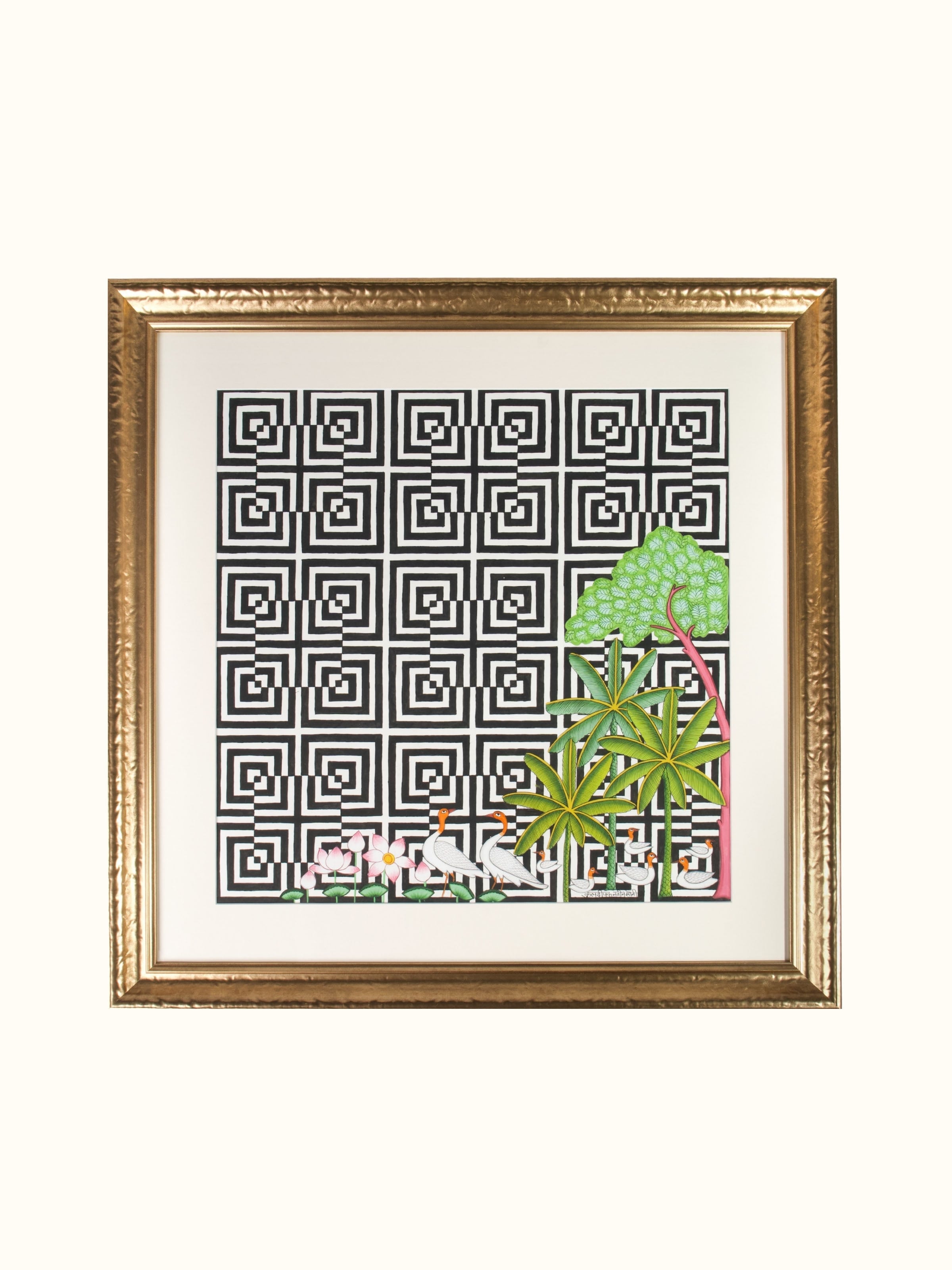 Sarus Geometric Illusion Pichwai Painting