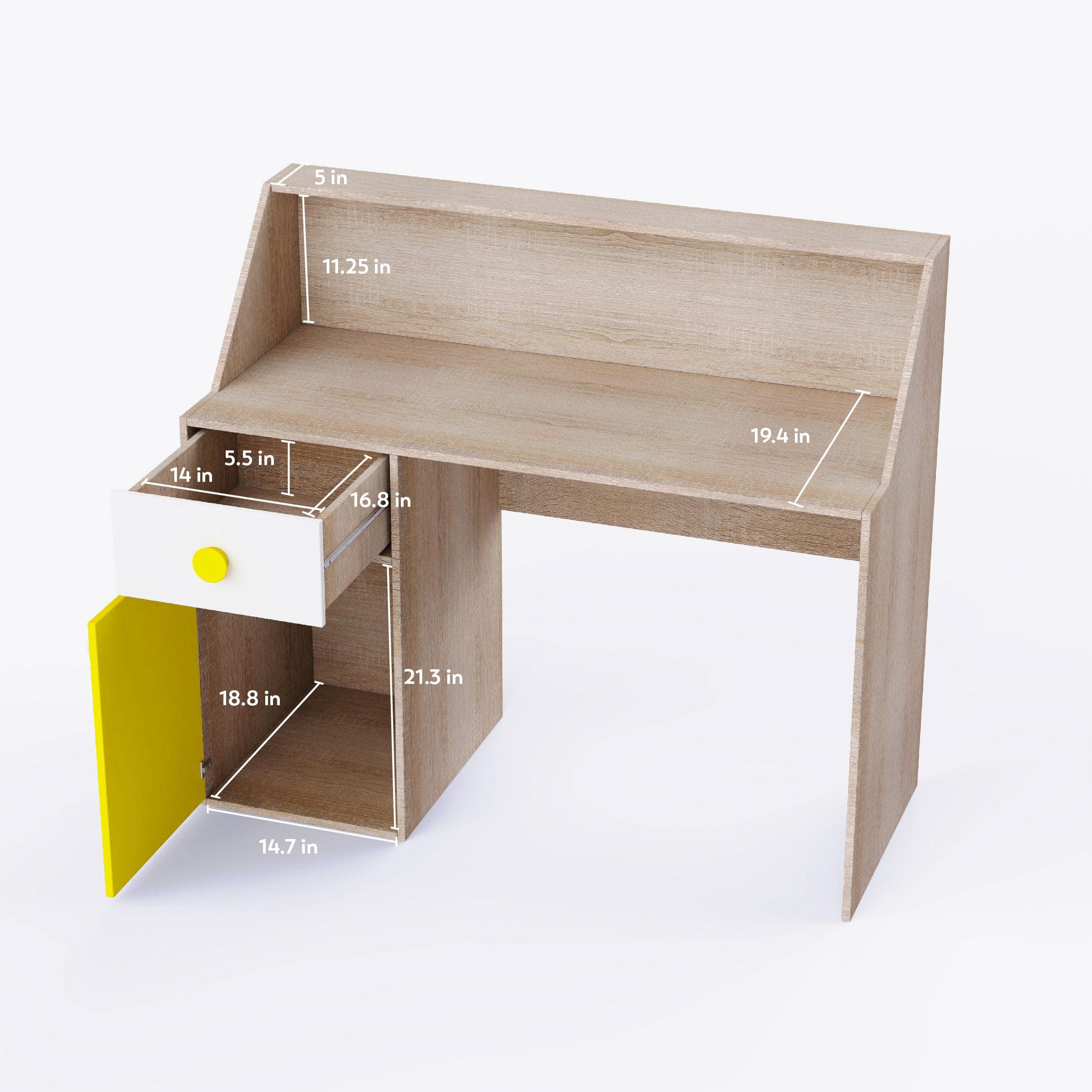Elementary Study Table In Oak & Yellow Colour