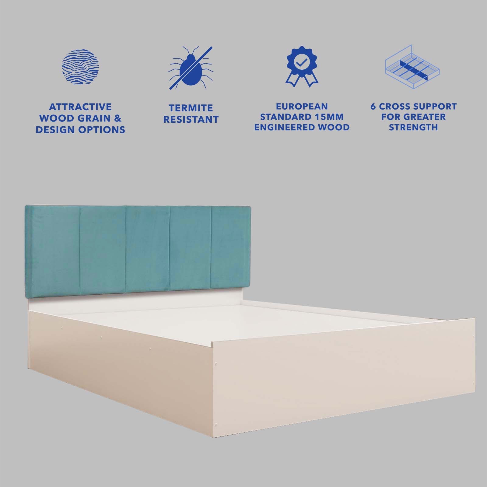 Yantra Bed With Premium Leatherette Fabric Box and Half Hydraulic Storage - Queen Bed