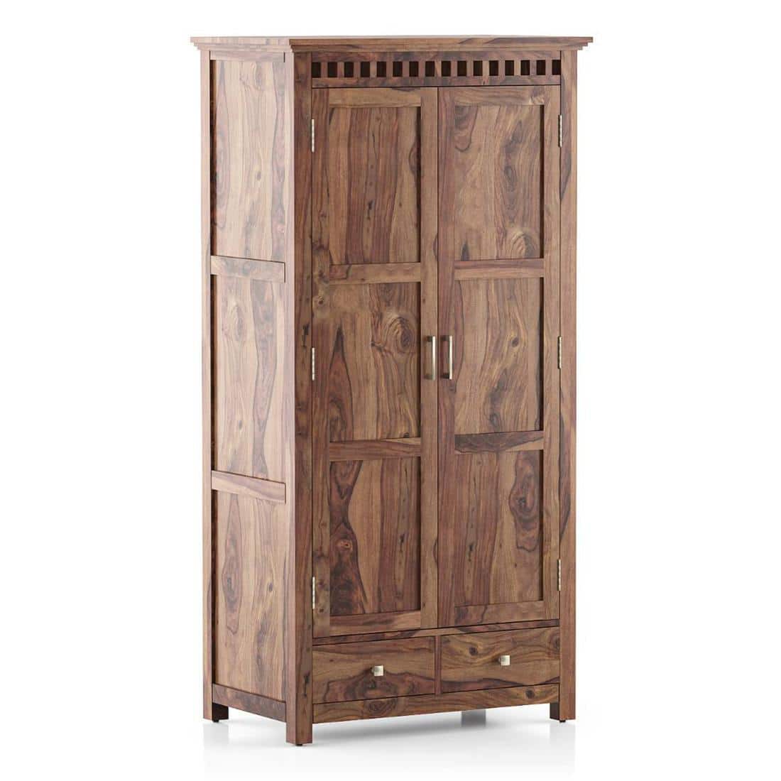 Fidora Solid Wood 2 Door Wardrobe in Teak Finish