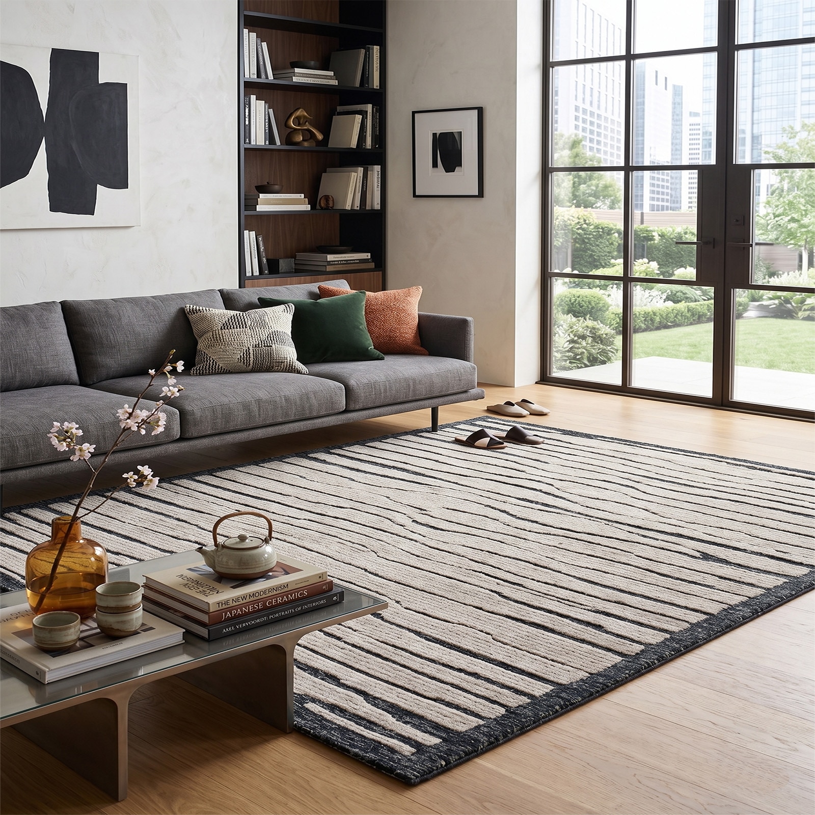 Modern Abstract Striped Area Rug Gray Charcoal 64 x 90 - The Woven Legacy