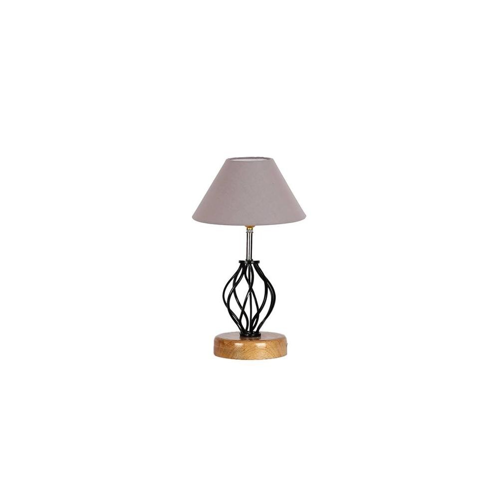 Alivia Grey cotton Table lamp with Wood & Iron Base