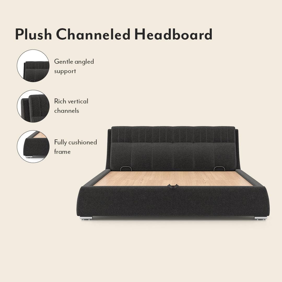 Stanhope Upholstered Hydraulic Storage King Size Bed In Urban Grey Premium Chenille