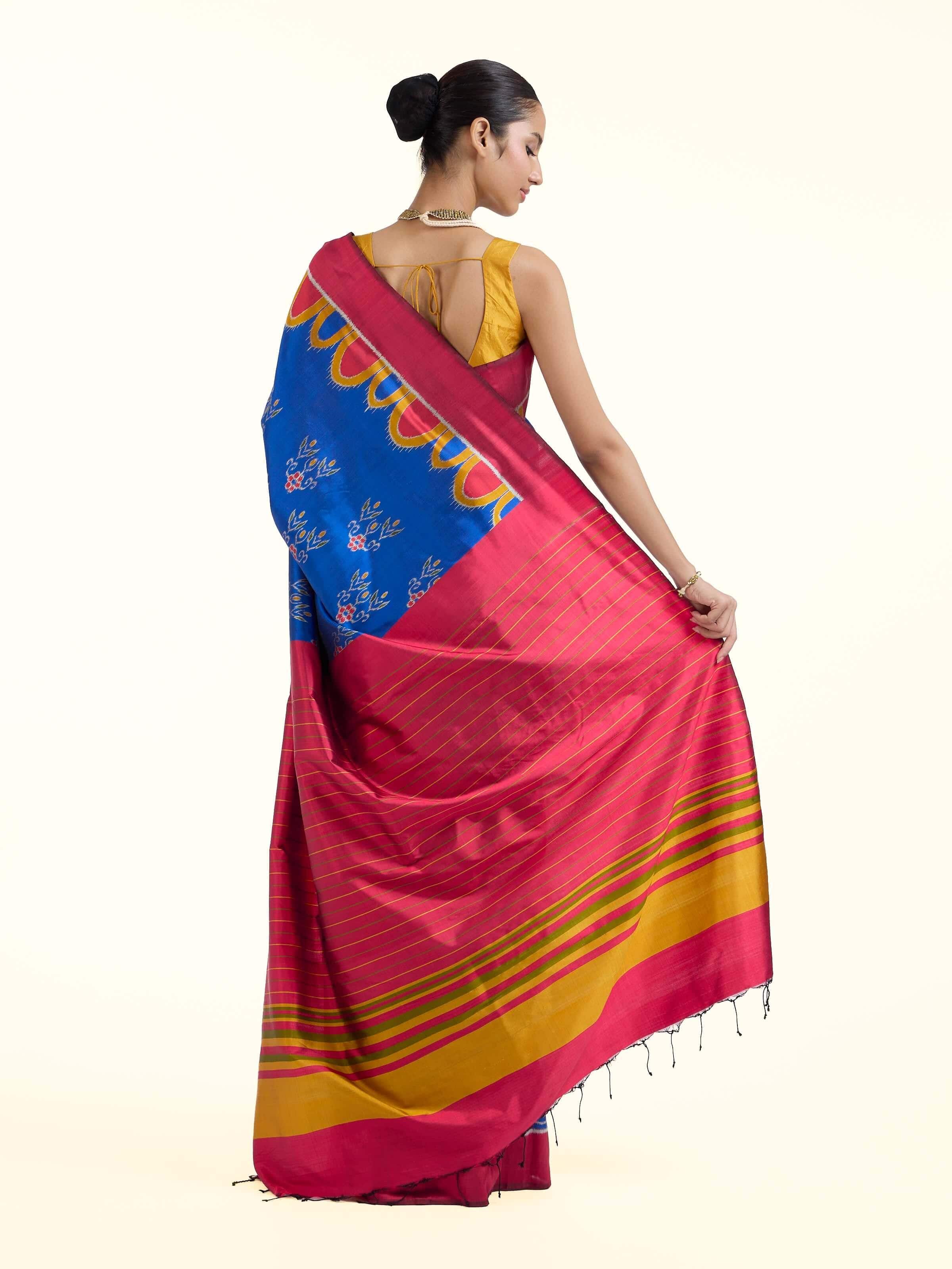 Blue Mulberry Silk Bandha Odisha Ikat Saree