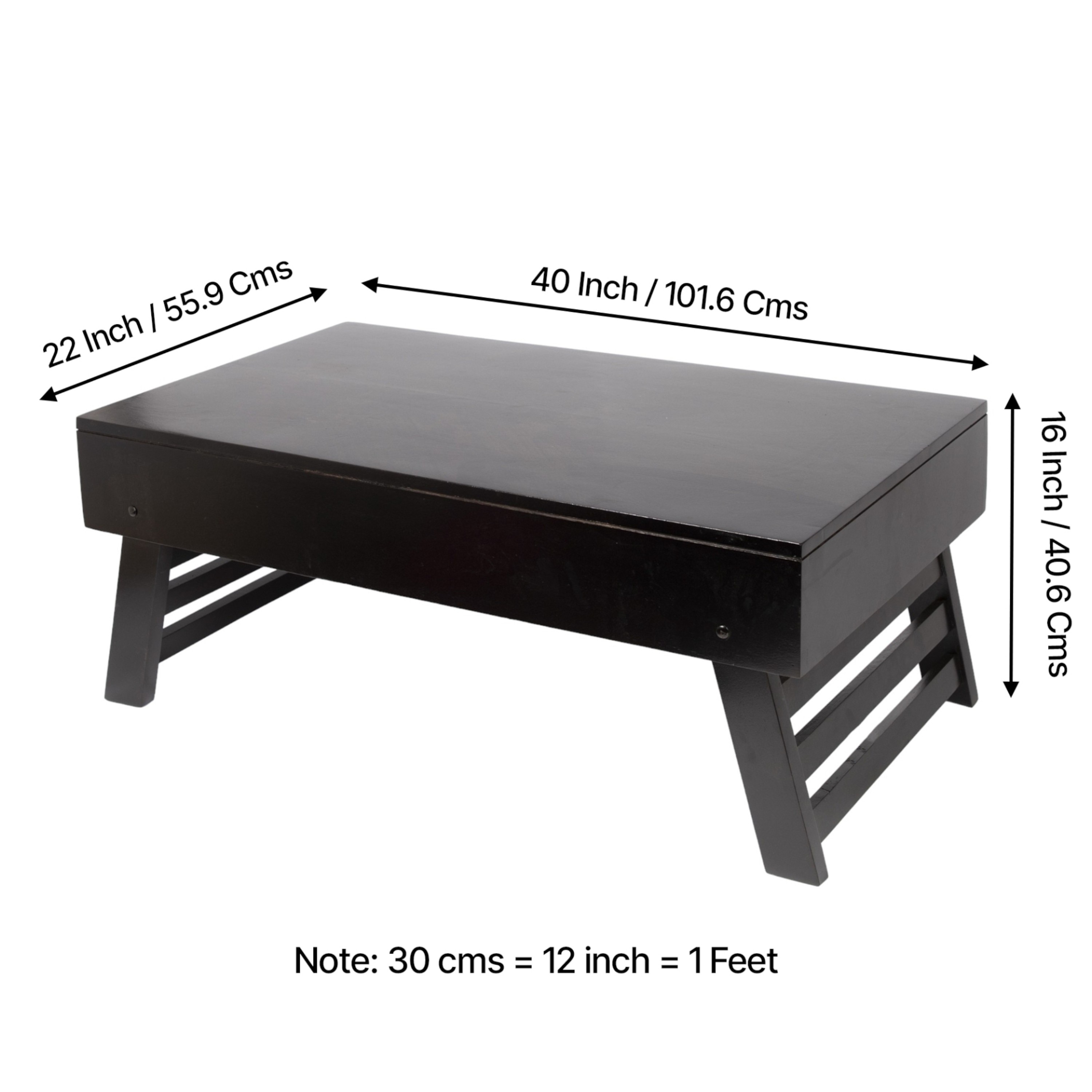 Kassel Sheesham Wood Contemporary Rectangle Foldable Coffee Table In Extra Dark Mahagony Finish