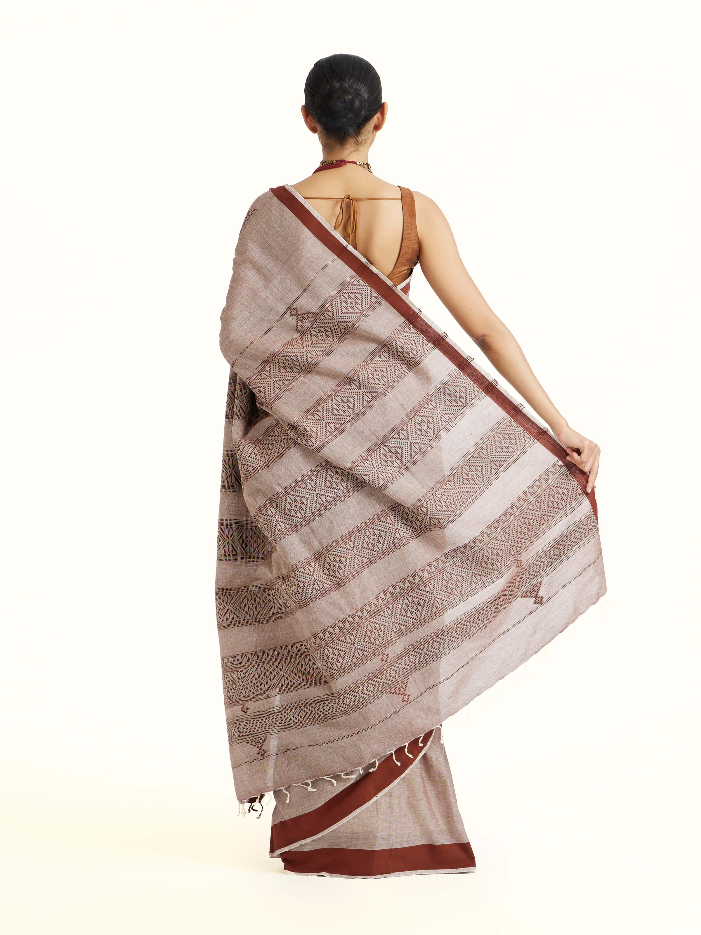 Brown Cotton Extra-weft Saree