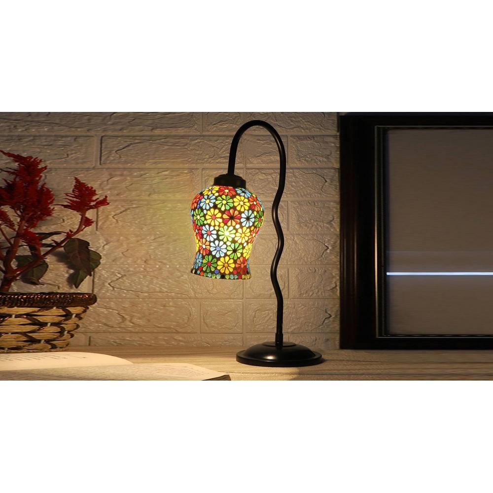 Multicolor Mosaic Glass Zig Zag Curvy Table lamp with Iron Base (EN04)