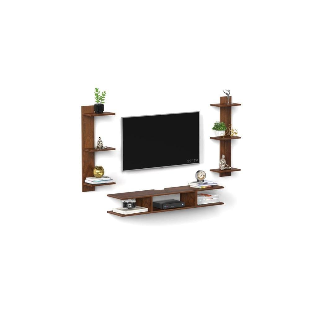 Estoye Mini Engineering Wood Wall Mount TV Entertainment Unit Set Top Box Stand/TV Cabinet with Shelves for Books & Decor Display Unit Bed Living Room Upto 32 Inches (Brown Maple)