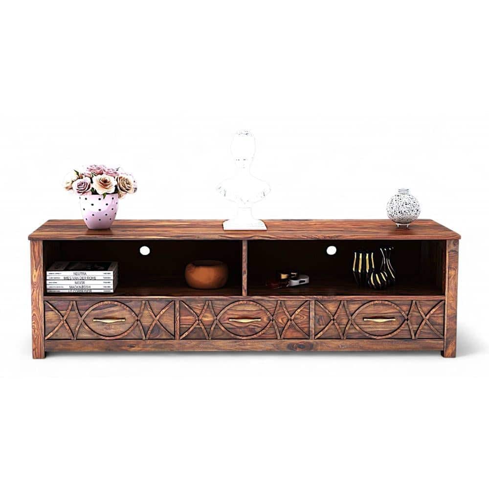 Vintara Sheesham Wood Contemporary TV Entertainment Unit for TV upto 65 inch in TEAK FINISH