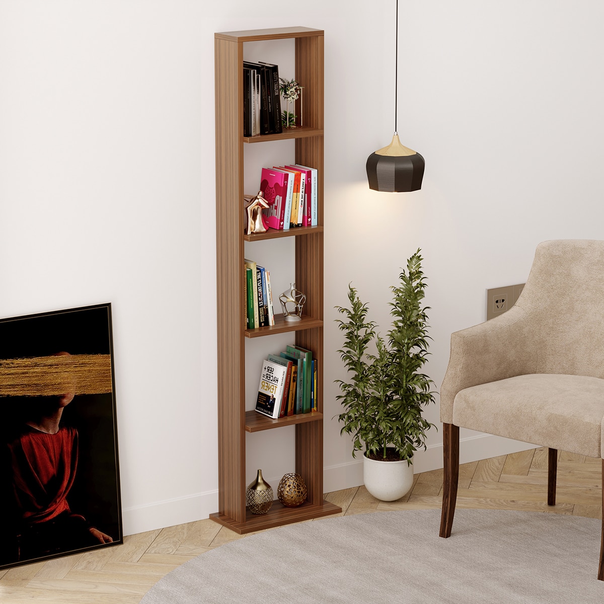 BLUEWUD Walten Engineered Wood Bookshelf Cabinet Book Rack Organizer with Shelves for D�cor Display Floor Standing for Home Library Furniture (Walnut)