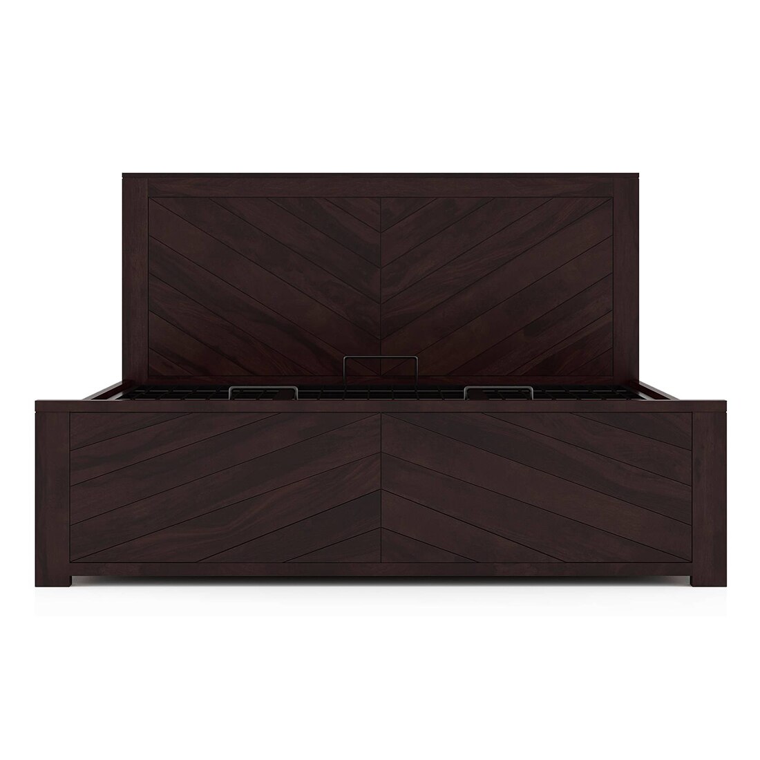 Almaya Solid Wood Queen Size Hydraulic Storage Bed In Mahogany Finish