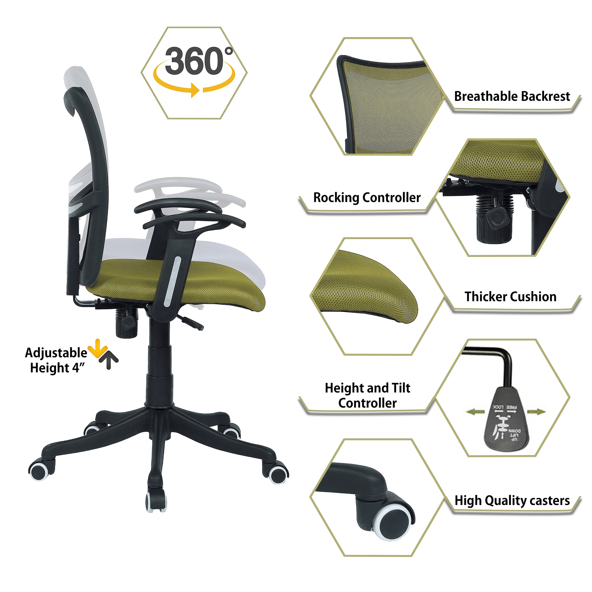 Eexcaeal Mid Back Ergonomic Chair in Pearl Green Colour