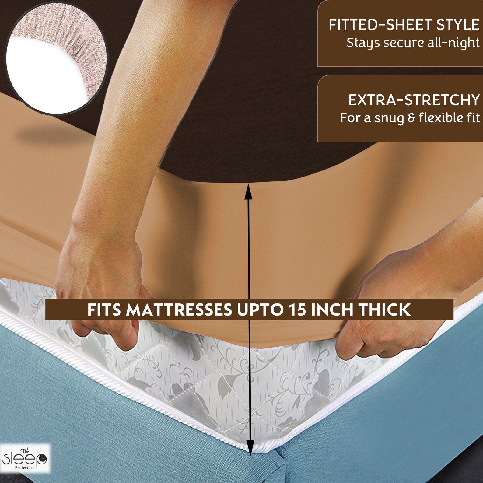 Cotton Feel Terry Fabric Waterproof Mattress Protector for Double Size Mattress In Dark Brown color 78x83