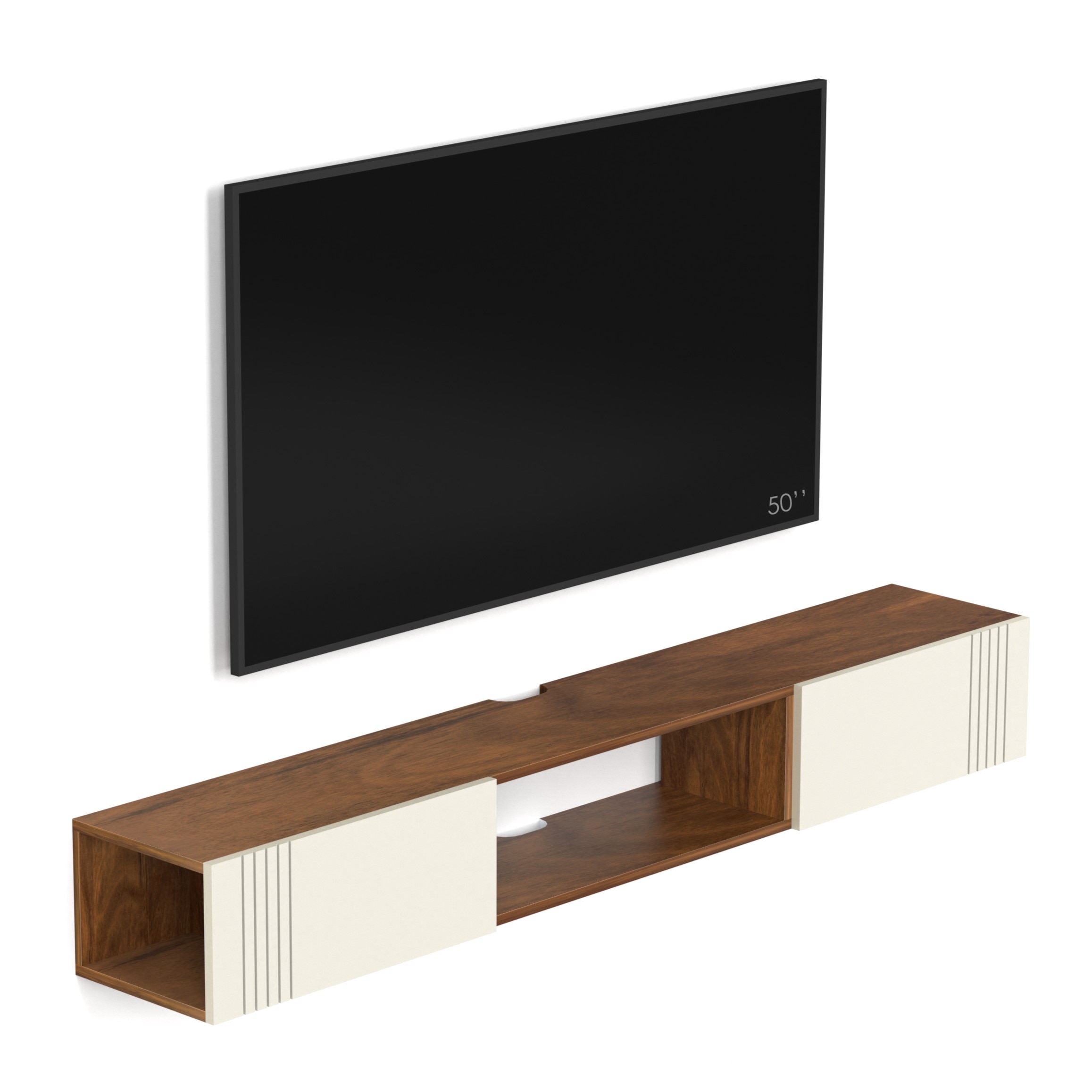 BLUEWUD Darien Engineering Wood Wall Mount TV Entertainment Unit Set Top Box Stand/TV Cabinet Panel with Shelves for Books & D�cor Display Unit Bed Living Room Upto 60 Inches (Brown Maple & White)