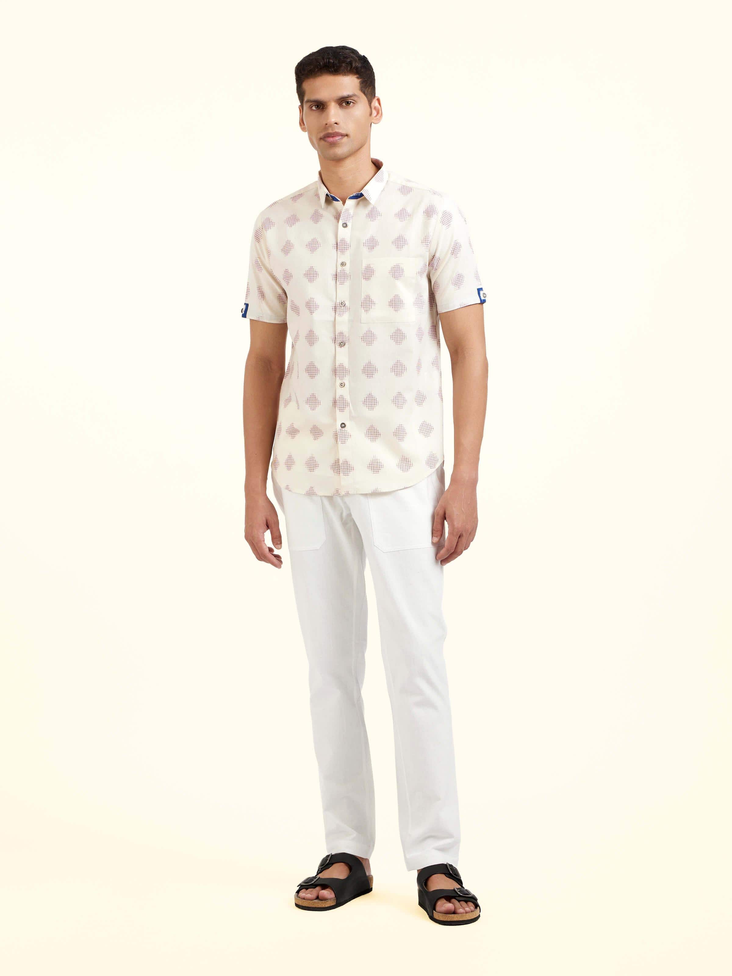 White Cotton Telangana Ikat Shirt