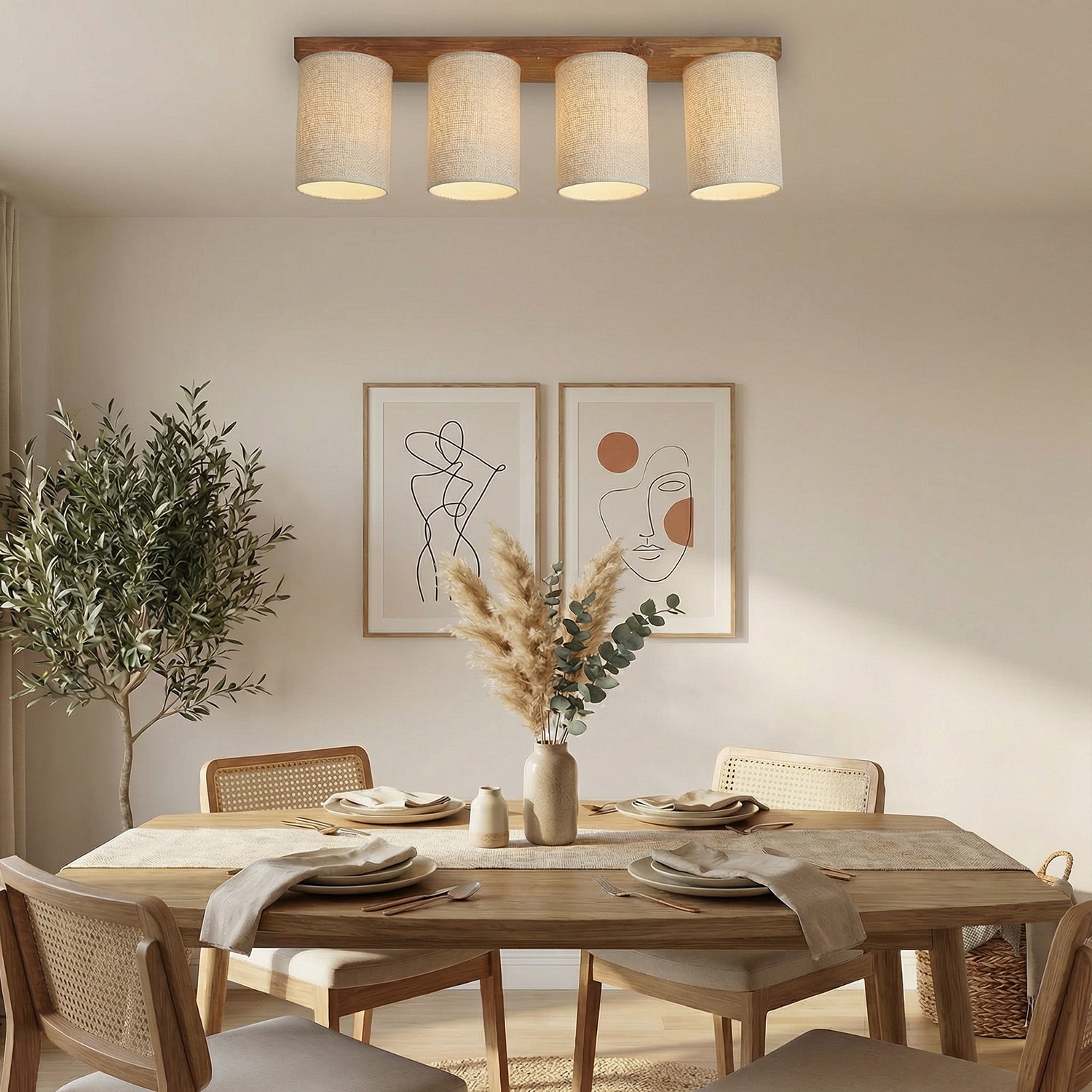 Elementary Brown Solid Wood Ceiling Light