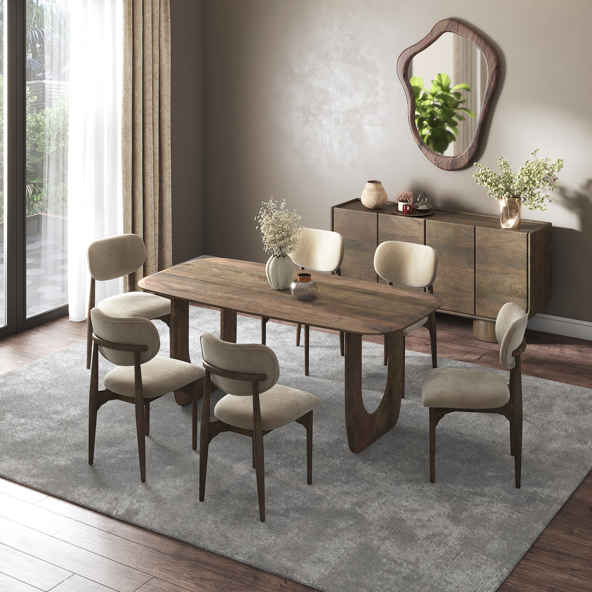 Aero Solid Wood 6 Seater Dining Table With Ollie Dining Chair