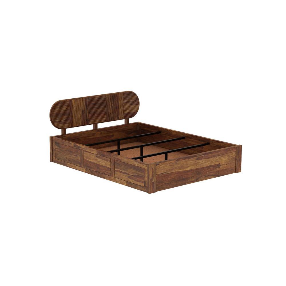 Woodwhiz Solid Wood Queen Bed With Drawer Storage In Provincial Teak Finish