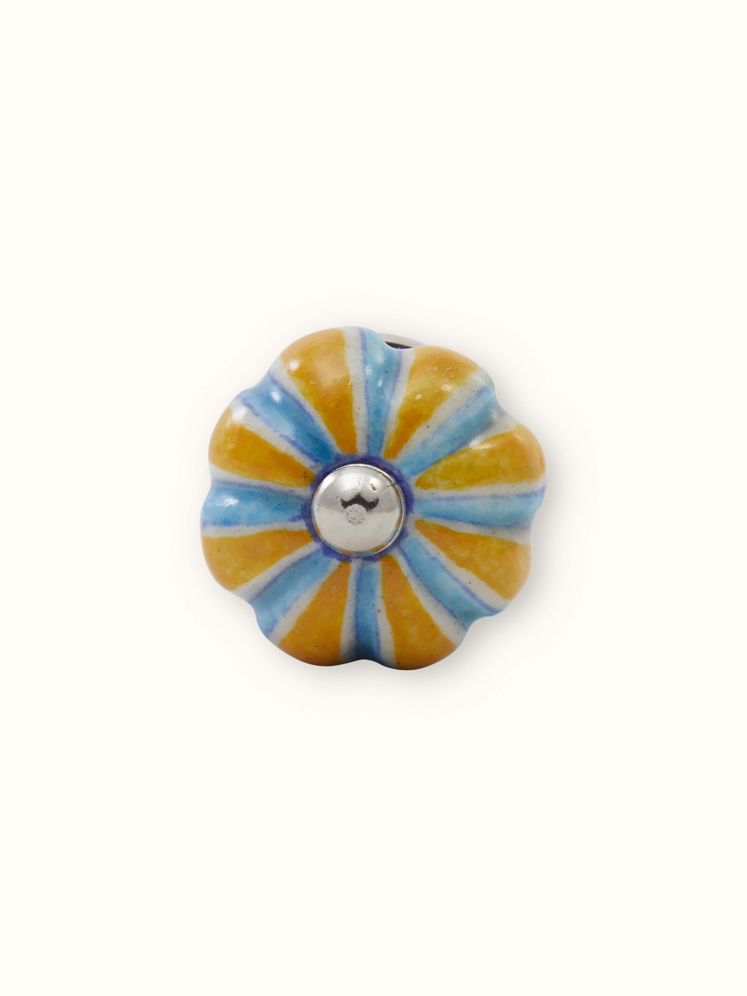 Detail shot of Blue Pottery Round Rib Door Knob Set