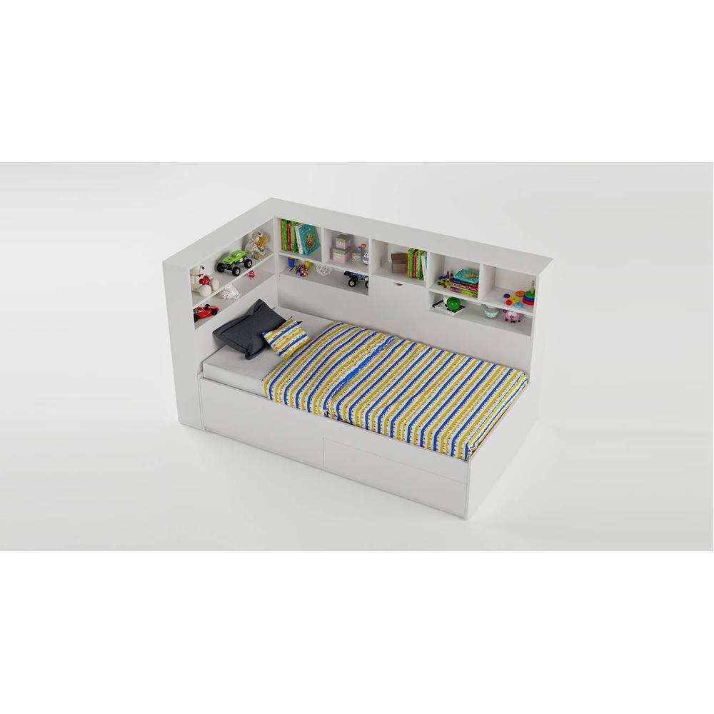 Megatron Engineered Wood Box Storage Bed in White Colour