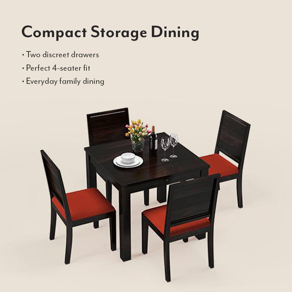 Arabia - Oribi 4 Seater Storage Dining Table Set (Colour- Burnt Orange , Finish- Mahogany)