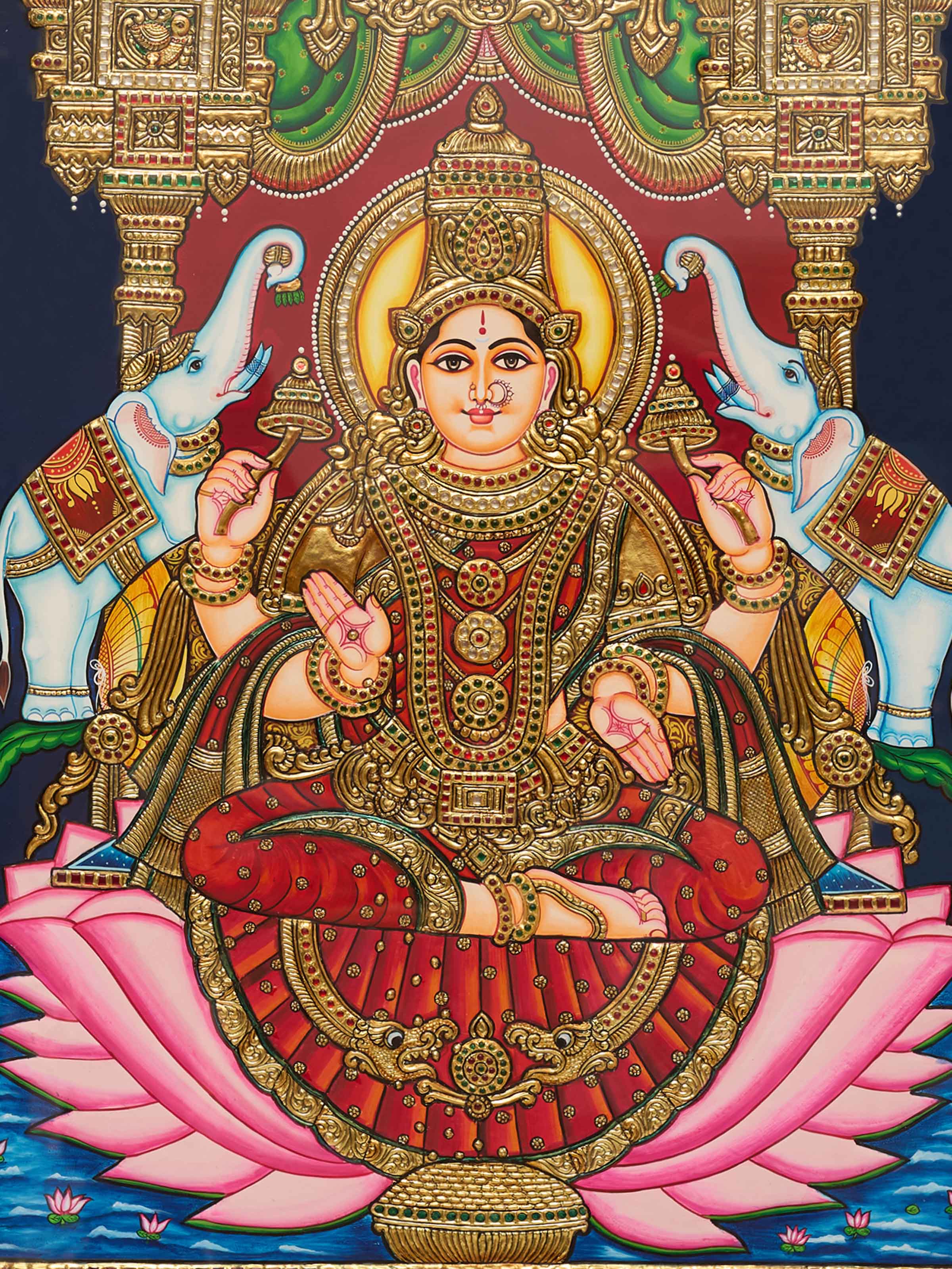 Lakshmi Thanjavur Teak Wood Painting