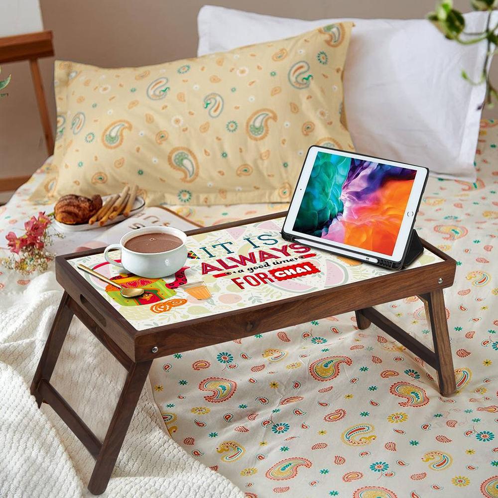 Masala Breakfast Solid Wood Breakfast Table/Tray In Multicolour