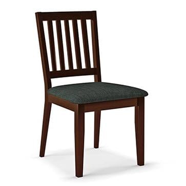 Diner Solid Wood Dining Chair Set Of 2 In Dark Walnut Finish With Grey Colour Fabric