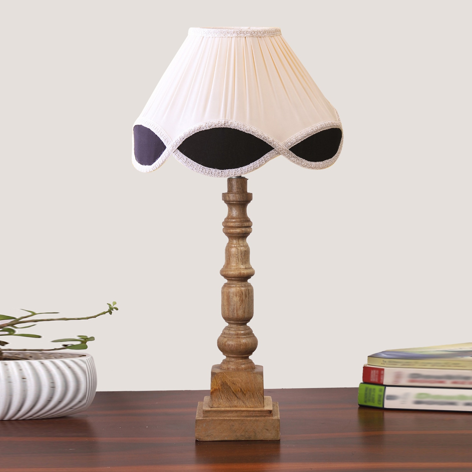 Devansh Multi-Color Cotton Vintage  Lamp With Wood Base (12X12X23.25) - Devansh