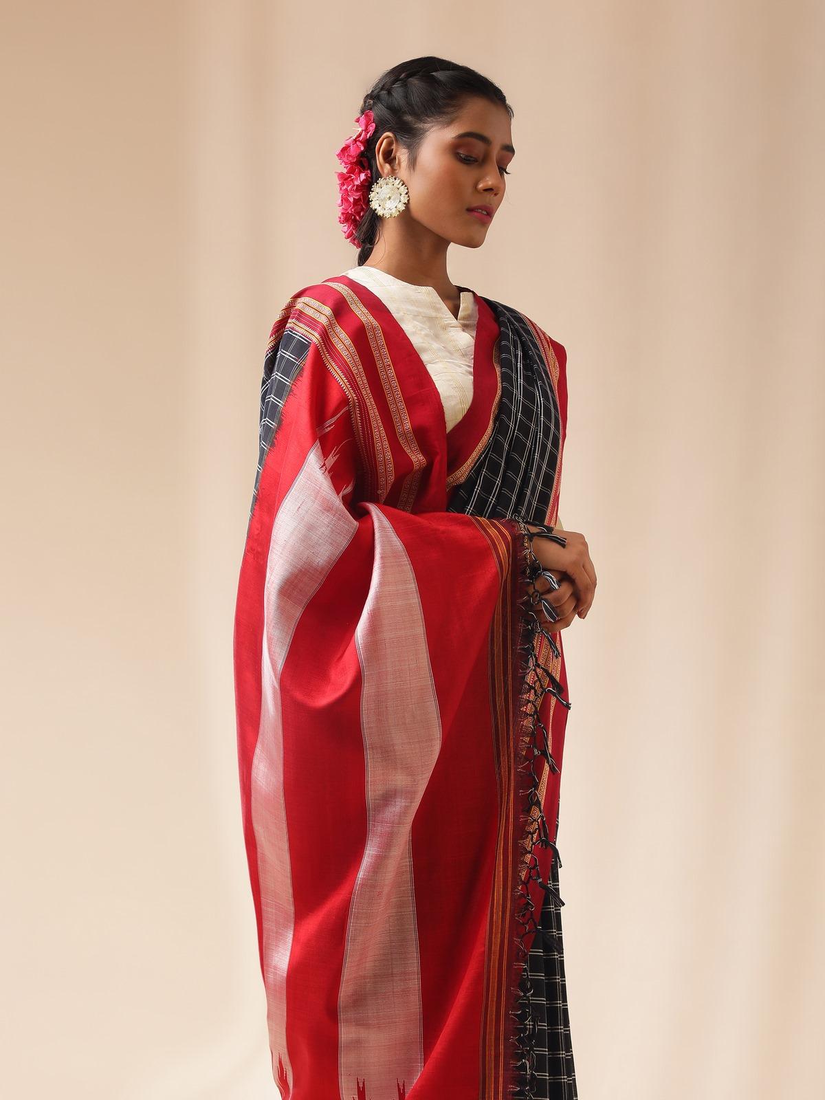 Black Cotton Silk Ilkal Saree