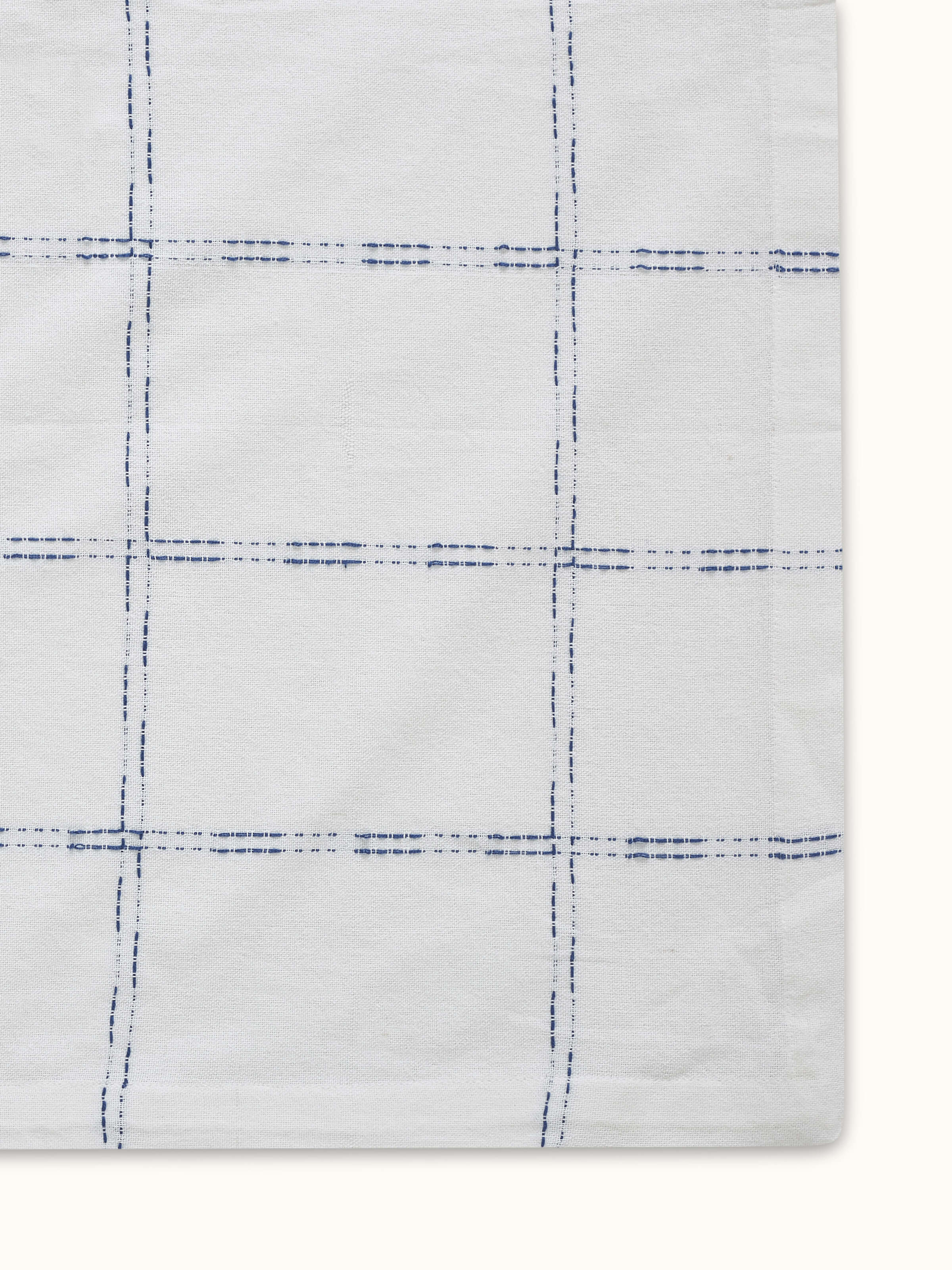 Close-up highlighting the detailed weave and vibrant indigo checks