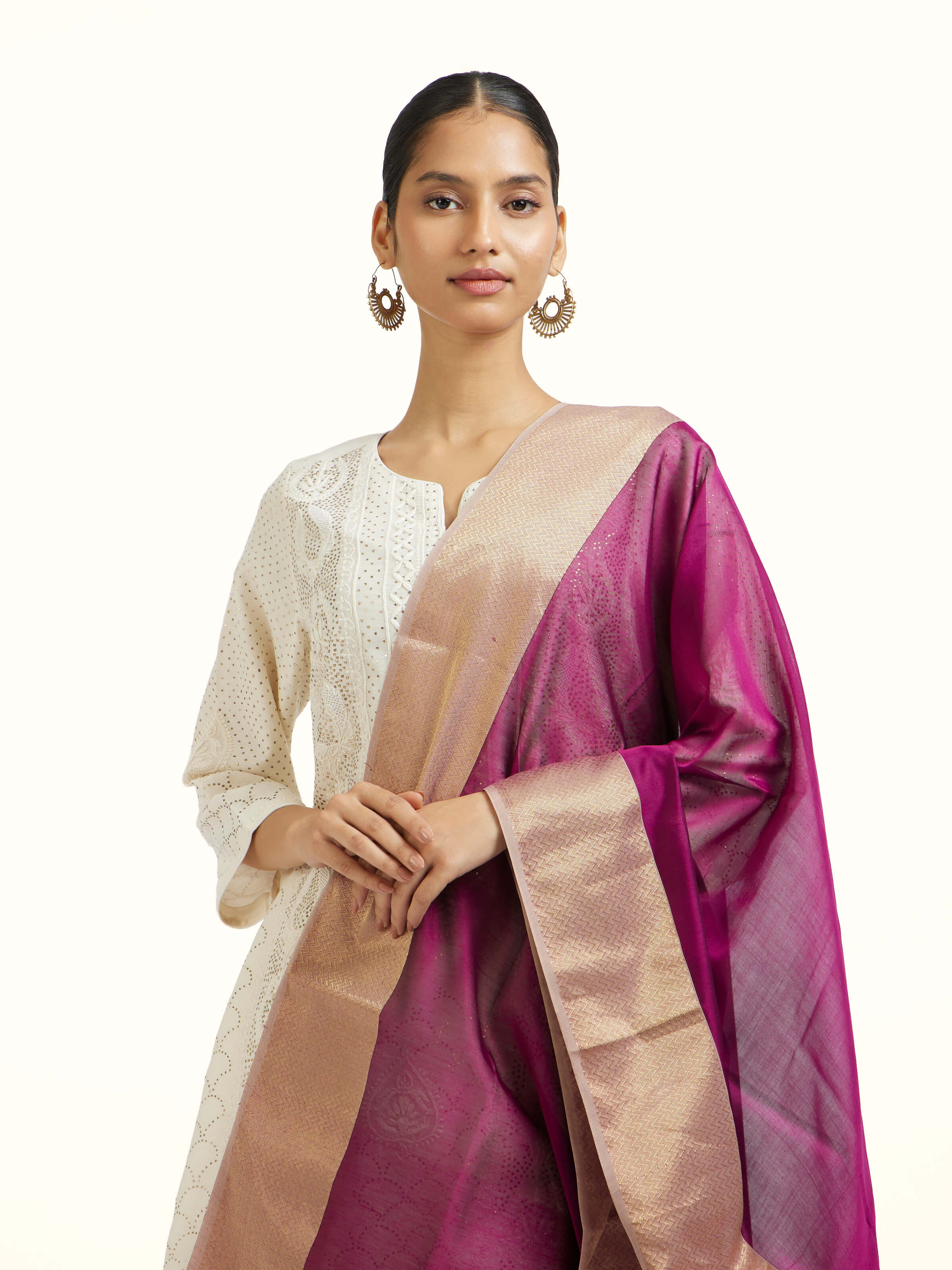 Pink Cotton Silk Maheshwari Handloom Dupatta