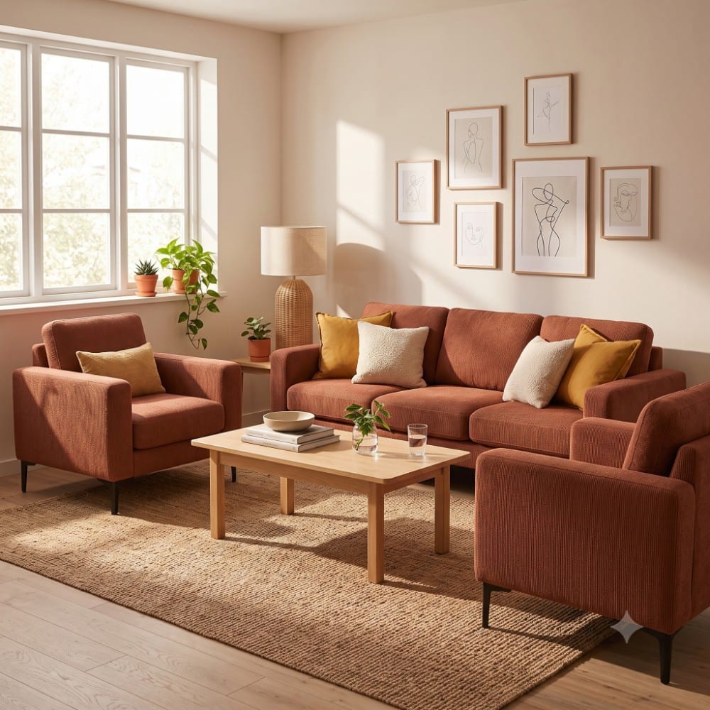 Nordic 3 Seater Sofa with 2 Matching Armchairs Chestnut