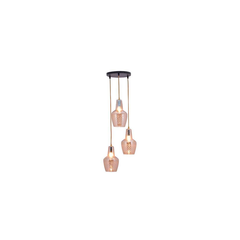 Alita 3-light Amber lustere Glass Brass Edge Pendant Cluster