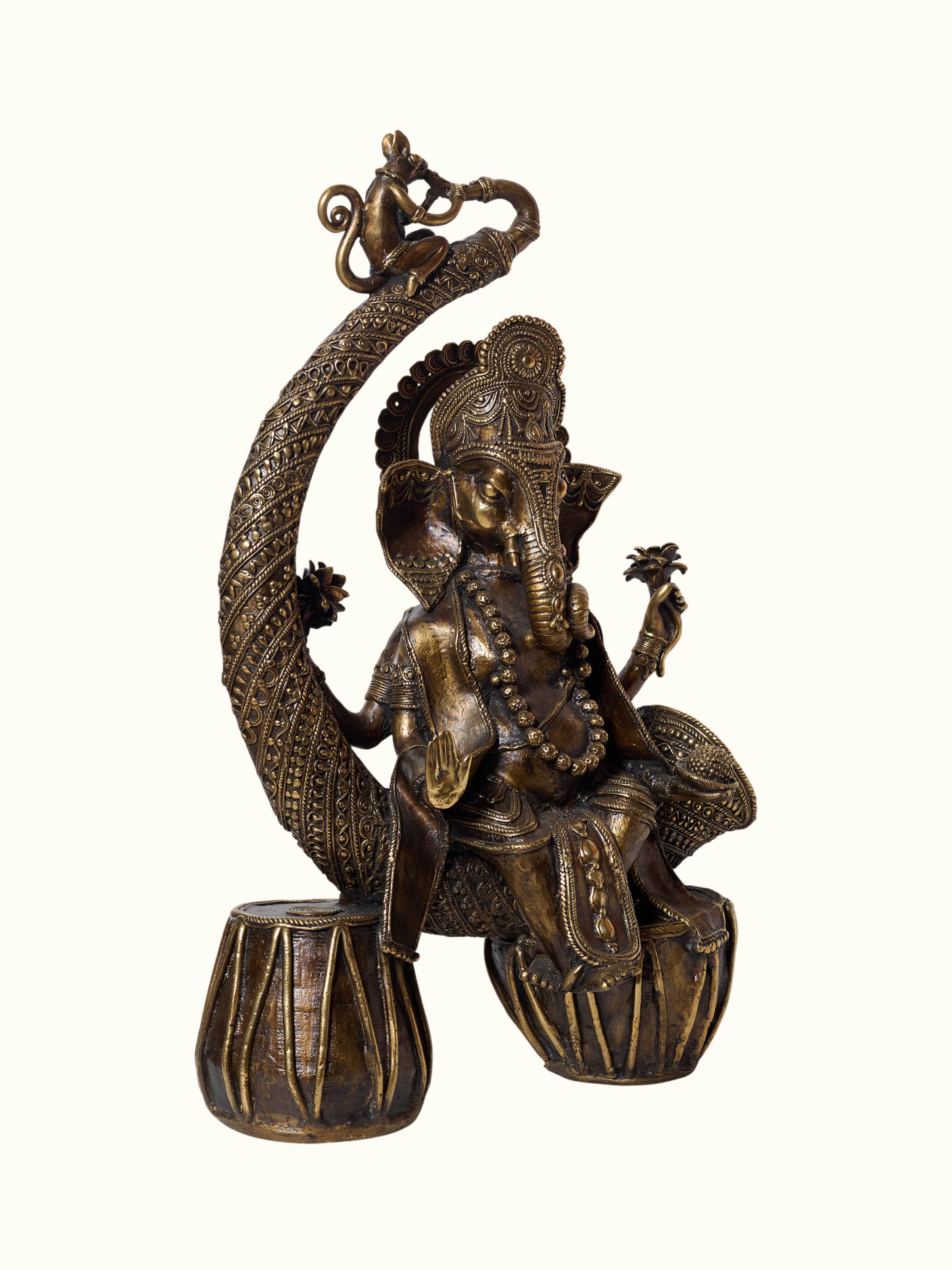 Dhokra Ganesha Tabla Brass Idol