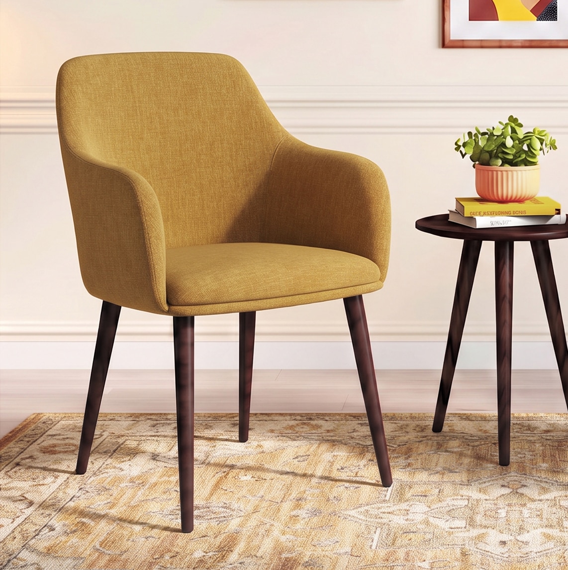 Owen Fabric Lounge Chair in Ochre Colour - Urban Ladder