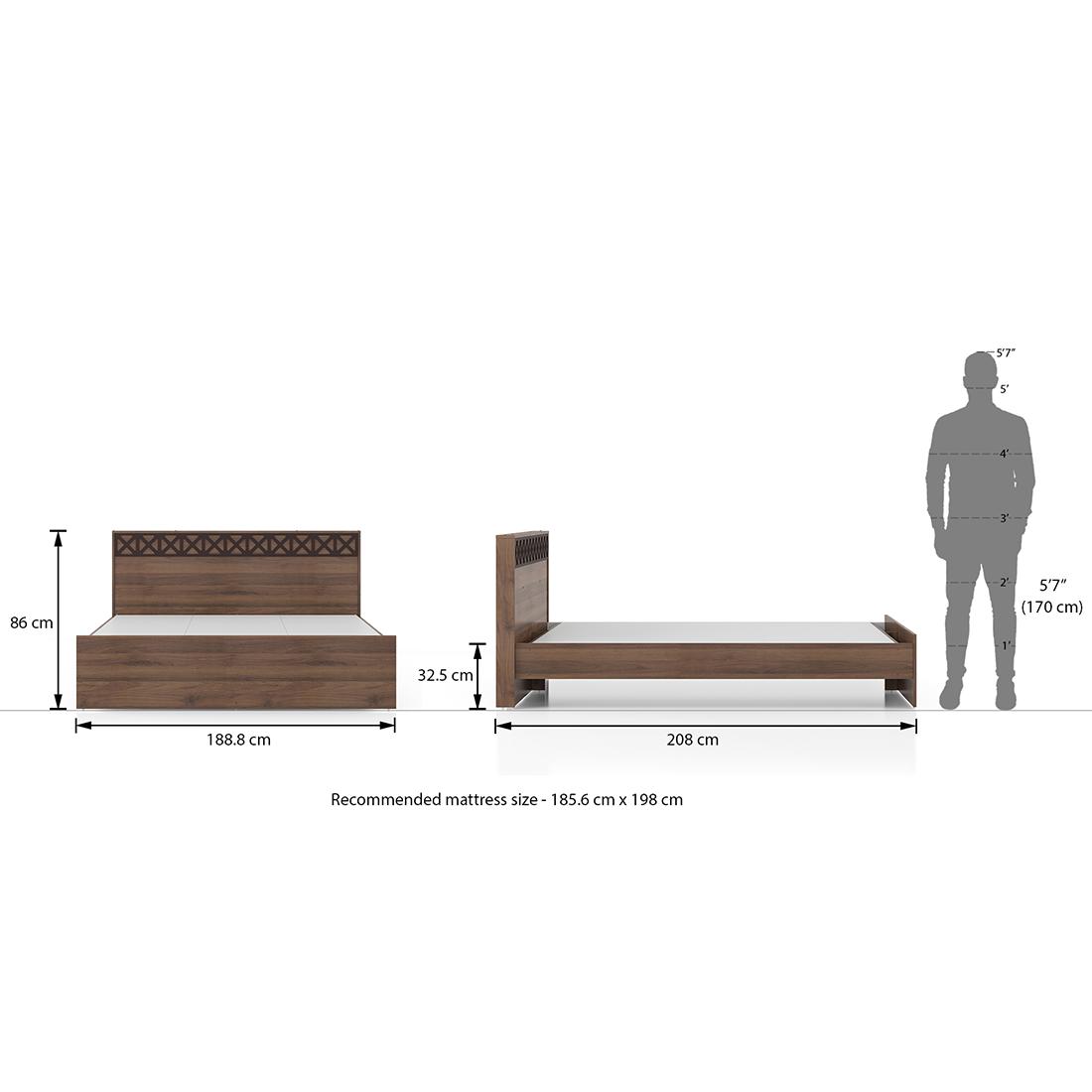 Macy Engineered Wood King Size Non Storage Bed In Classic Walnut Finish