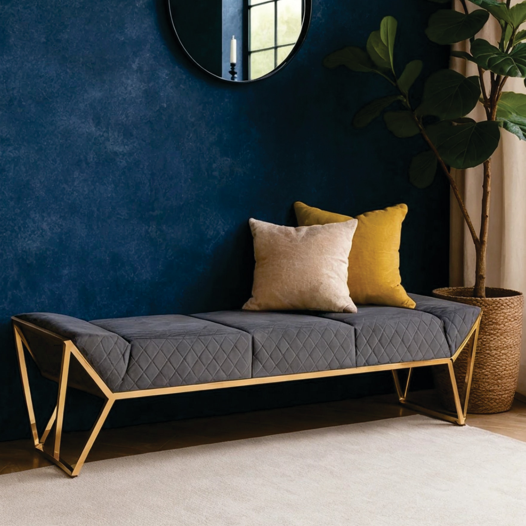 The Apex Golden Metal Bench in Black Finish - Handicrafts Town