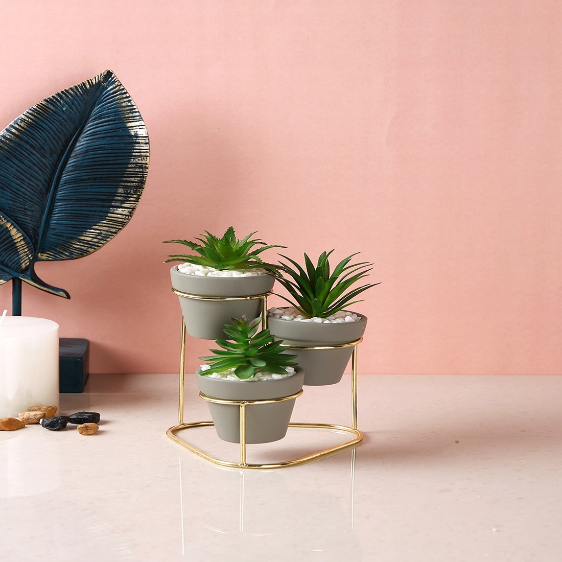 Multi Level Faux Plants With Ceramic Pots