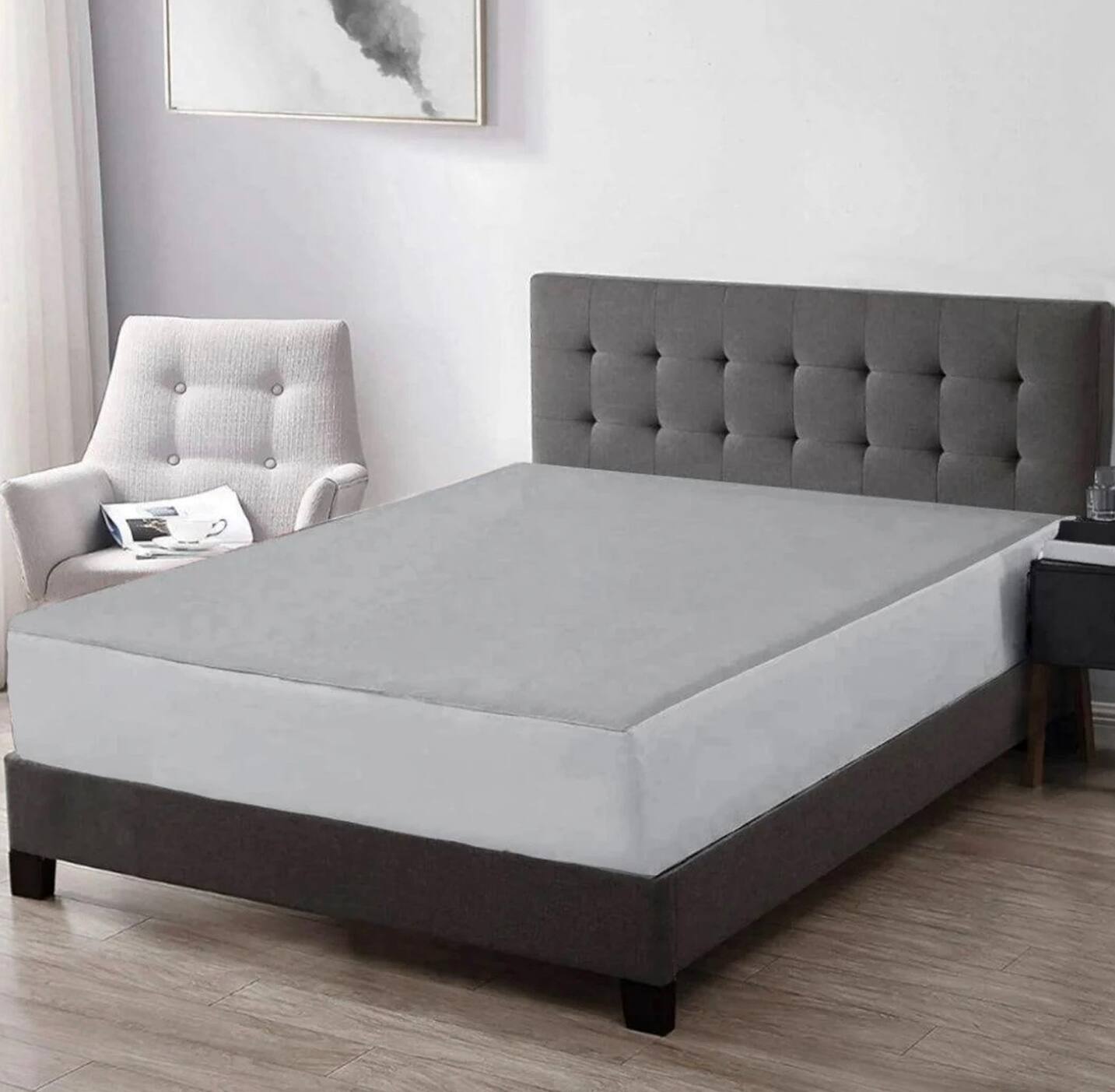 Springtek Waterproof Mattress Protector Premium Cotton Mattress Bed Cover75x48 in Grey