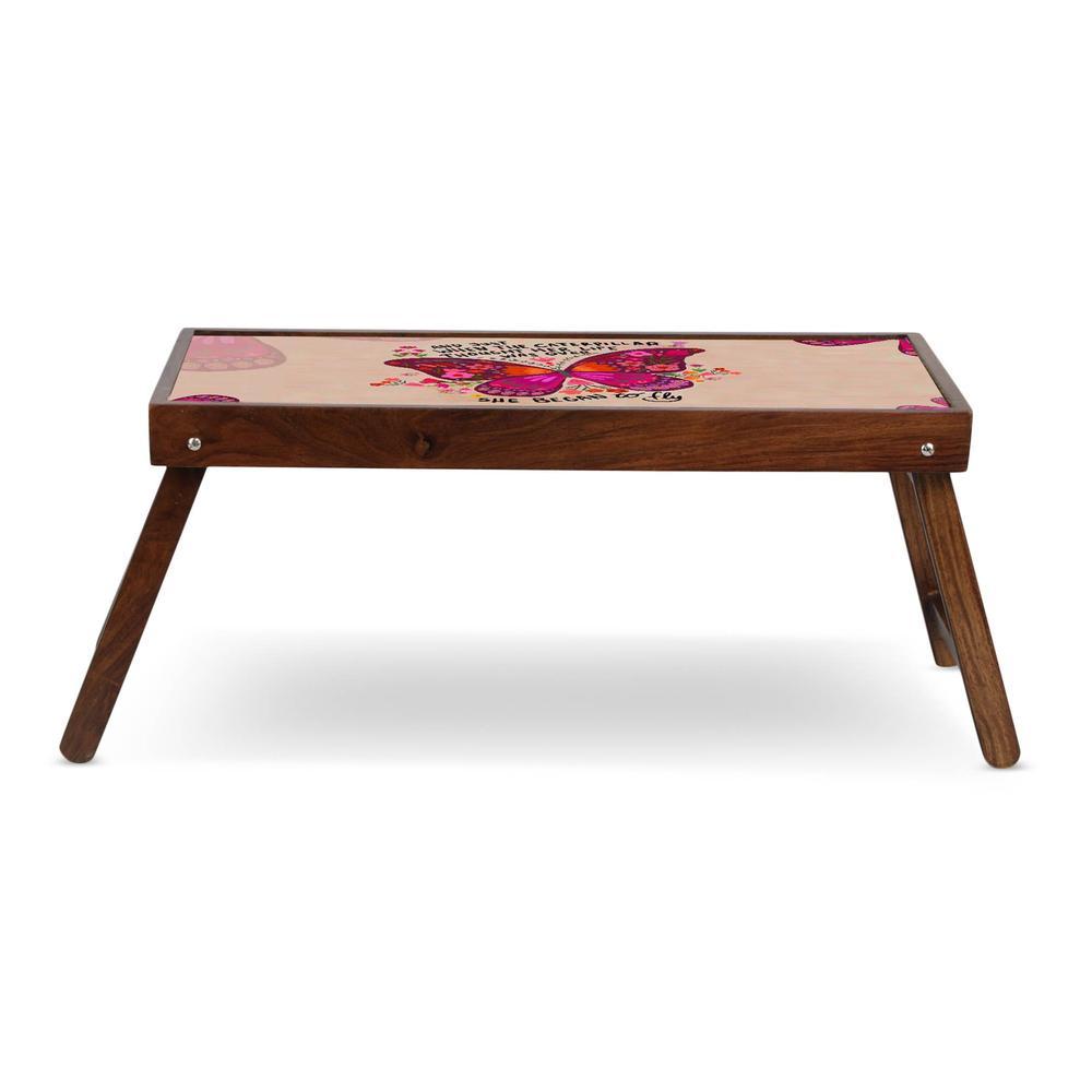 Butterfly Spread Solid Wood Bookshelf and Serving Tray In Multicolour