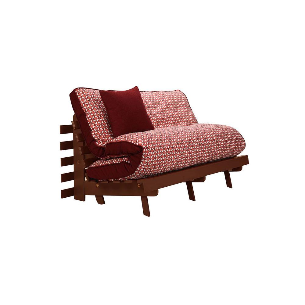 Ellis Futon - Red Four Leaf- Brown