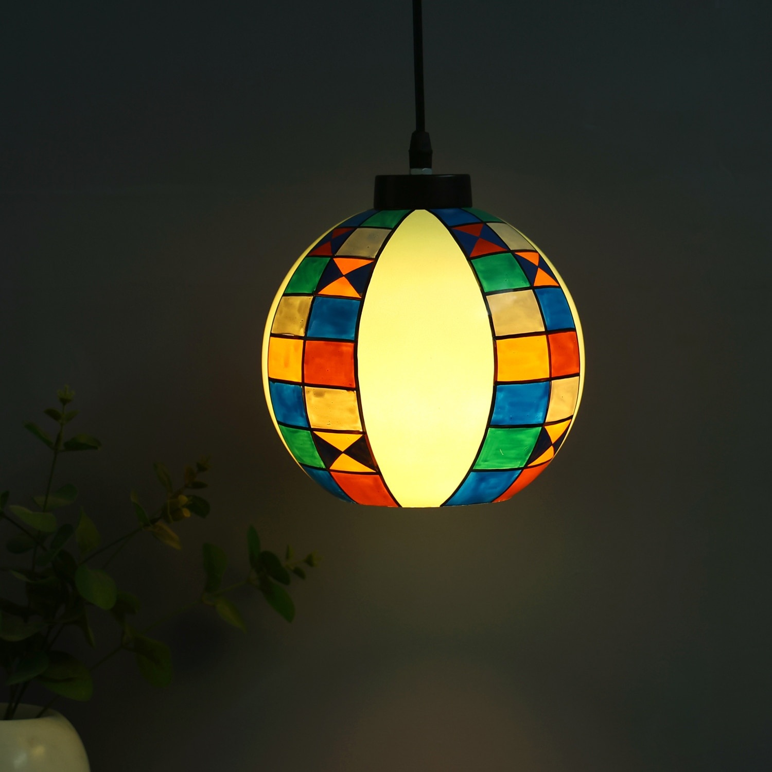 Globe Glass Electric Hanging Light in White Colour
